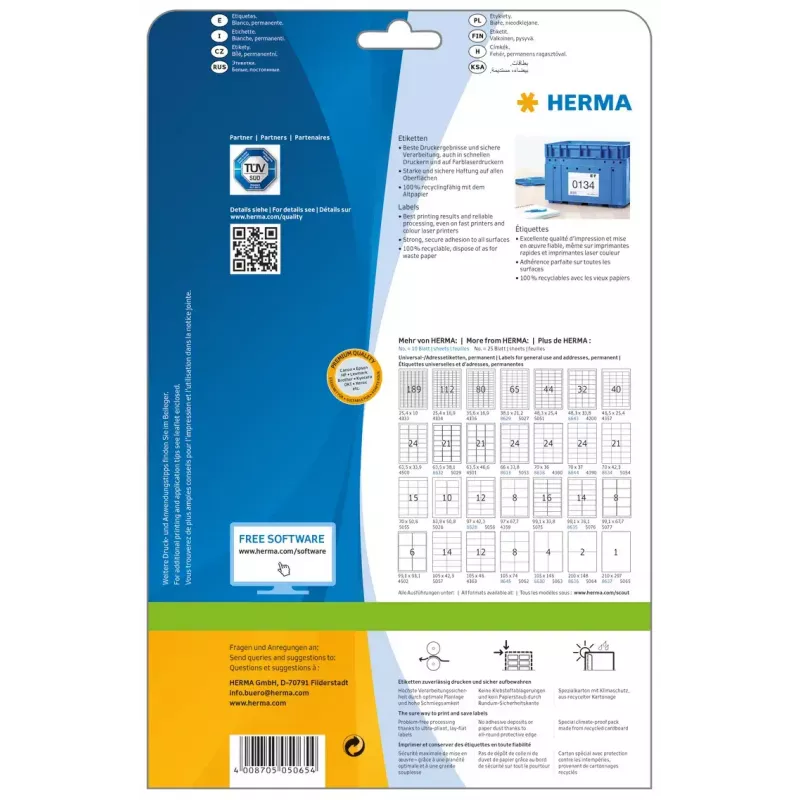 Etiqueta de impressora autoadesiva HERMA Labels Premium A4 210x297 mm