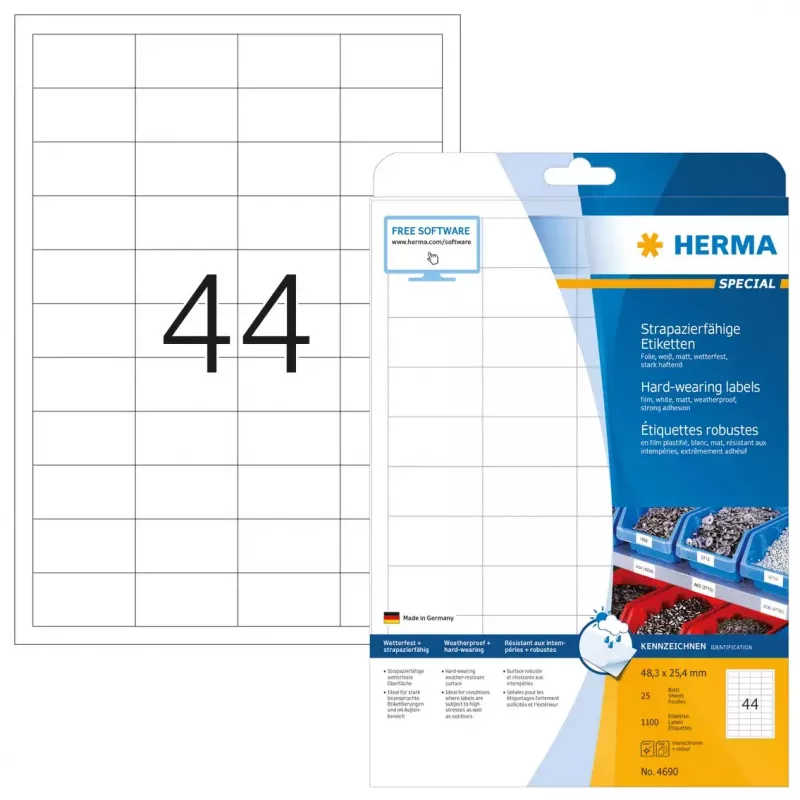 Etiquetas de impressora autoadesivas HERMA Labels resistente A4 48,3x25,4 mm