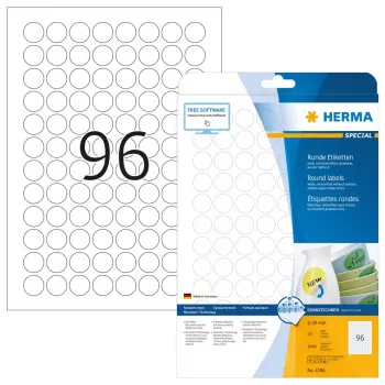 Etiquetas autoadesivas HERMA Movables A4 Ø 20 mm redondas branco