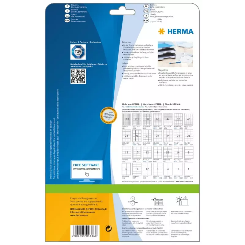 Etiquetas de impressora autoadesivas HERMA Labels Premium A4 35,6x16,9 mm