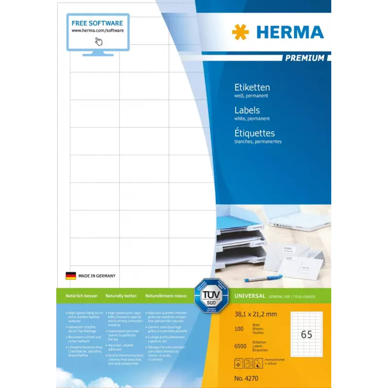 Etiquetas de impressora autoadesivas HERMA Labels Premium A4 38,1x21,2 mm