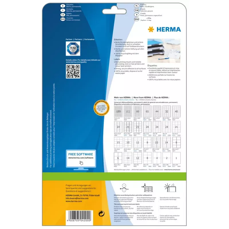 Etiquetas de impressora autoadesivas HERMA Labels Premium A4 48,3 x 33,8 mm