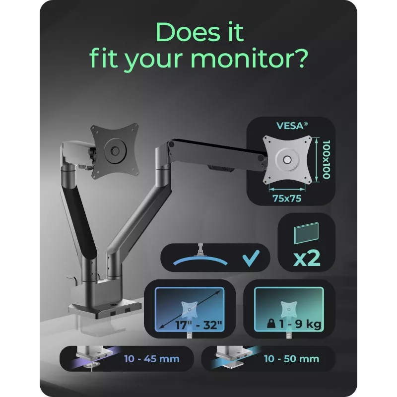 Suporte para monitor icybox 61085 para 2 monitores com fixação à mesa – suporte de mesa para dois monitores