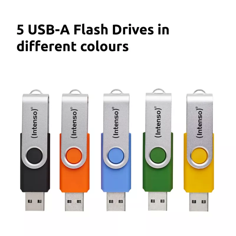 INTENSO Office Line multipack de pen drives 5×64 GB, USB-A, USB 3.2 Gen 1, Swivel, multicolor