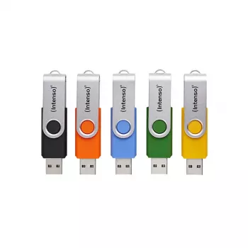 INTENSO Office Line multipack de pen drives 5×64 GB, USB-A, USB 3.2 Gen 1, Swivel, multicolor