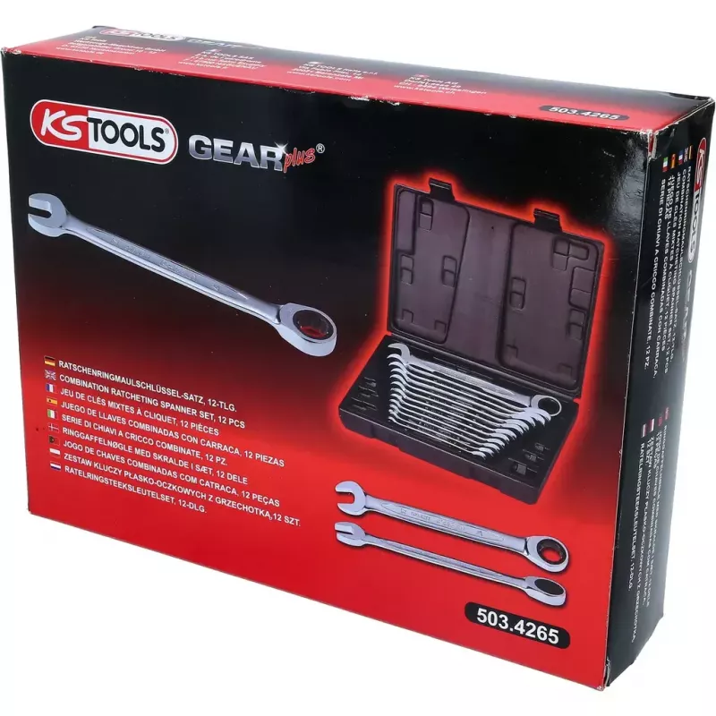 KS Tools GEARplus 503.4265 conjunto de chaves de roquete de anel, 12 peças, em mala
