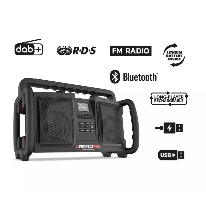 Rádio portátil Perfectpro ROCKBULL DAB+ FM 50W 20h bateria
