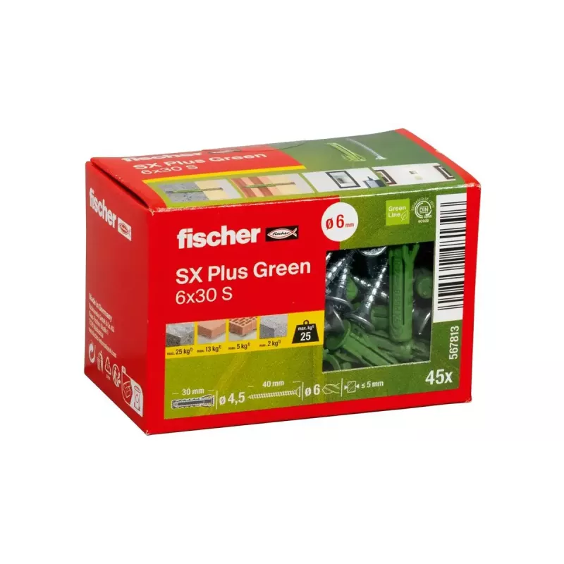 Conjunto de parafusos e buchas Fischer 567813 45 peças verde