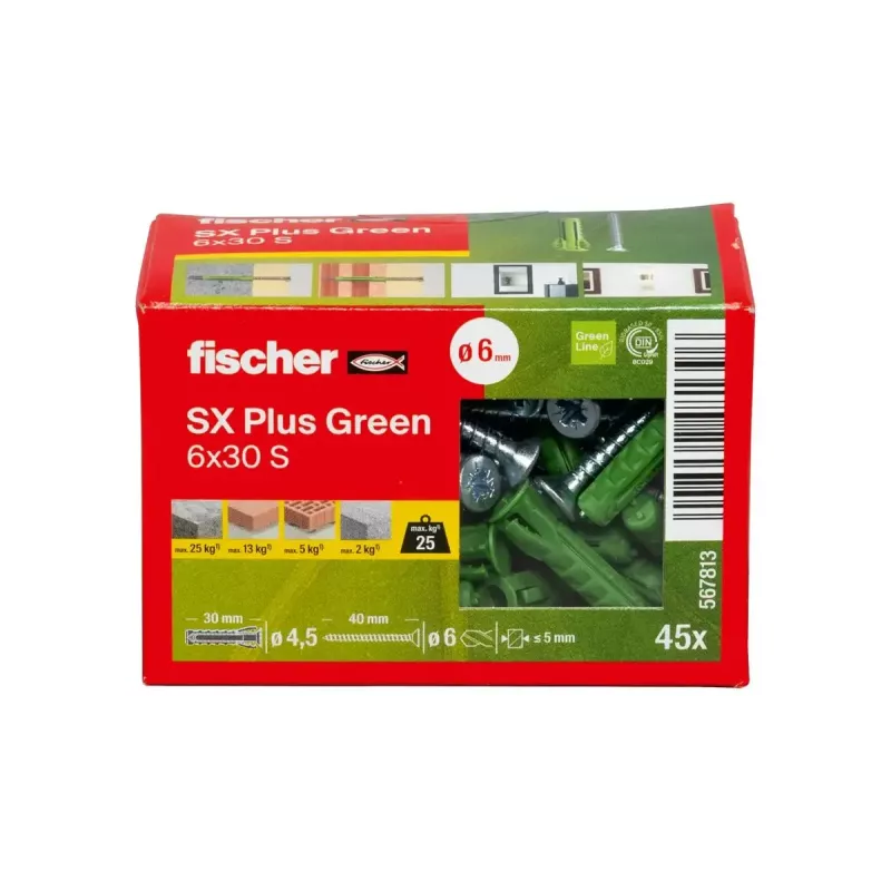 Conjunto de parafusos e buchas Fischer 567813 45 peças verde