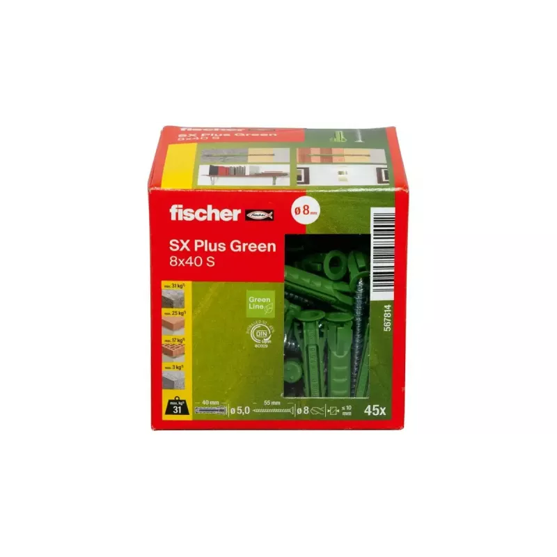 Conjunto de parafusos e buchas Fischer 567814 45 peças 8 mm diâmetro 40 mm comprimento