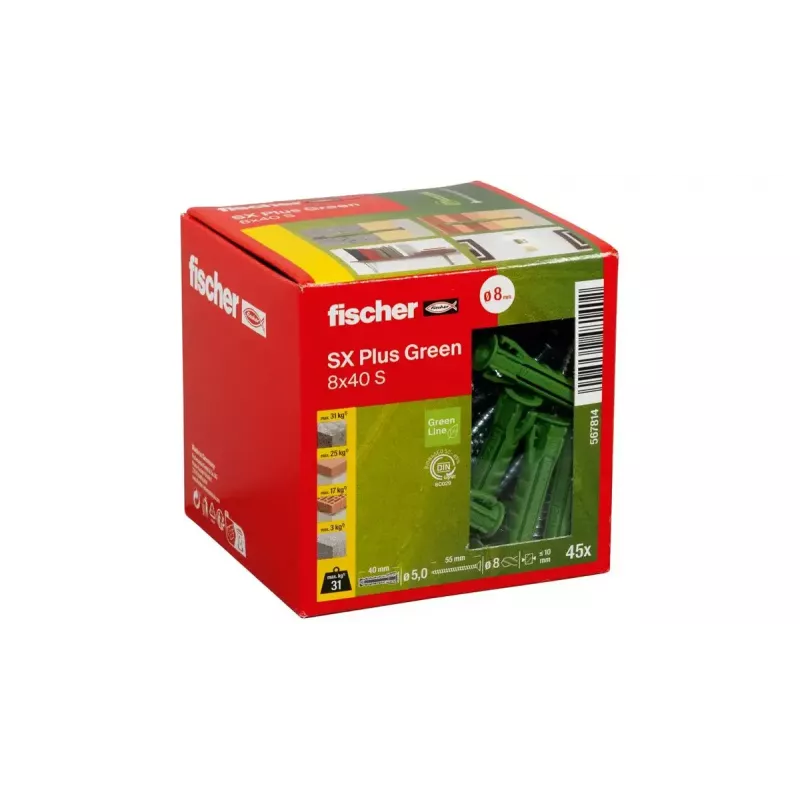 Conjunto de parafusos e buchas Fischer 567814 45 peças 8 mm diâmetro 40 mm comprimento