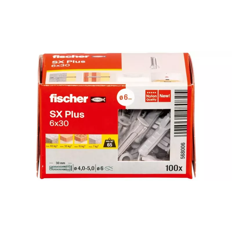 Bucha de expansão Fischer 568006 30 mm nylon 6 mm 100 unid.