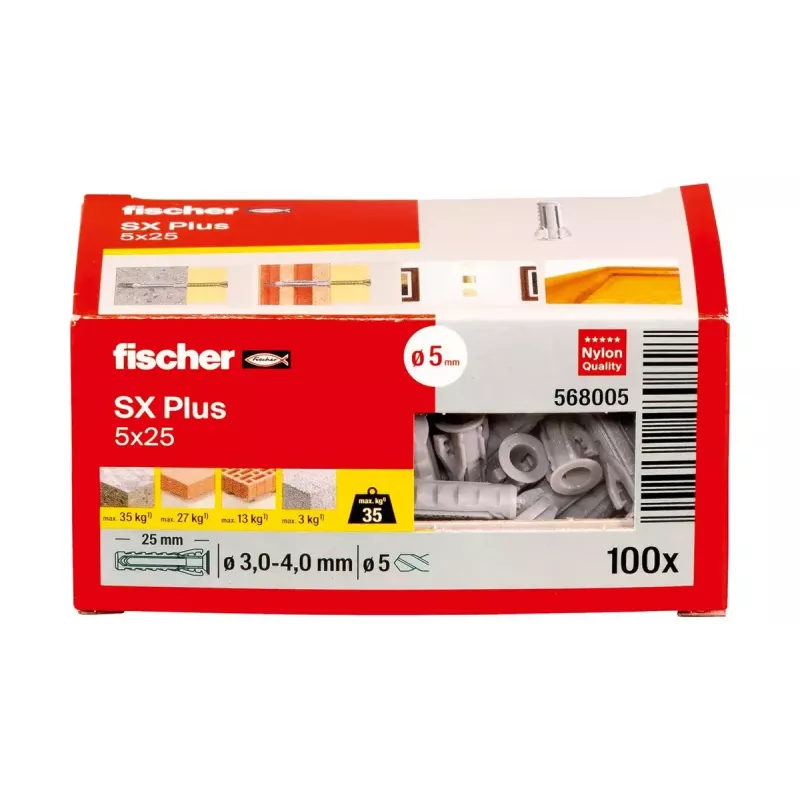 Bucha expansiva Fischer 568005 5 mm 25 mm nylon 100 unid.
