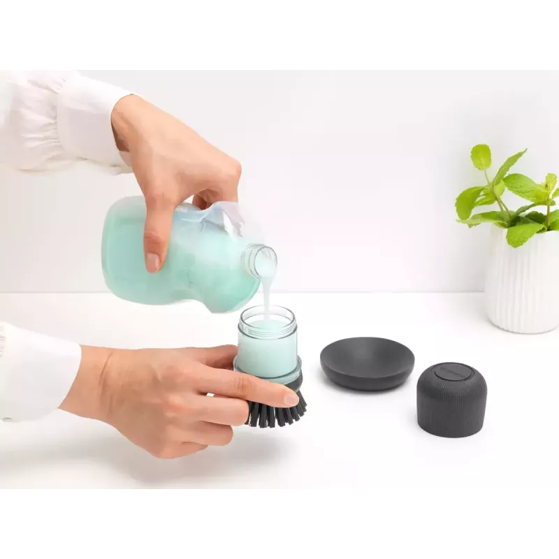 Brabantia 302626 escova de loiça com dispensador de sabão, cinzento escuro