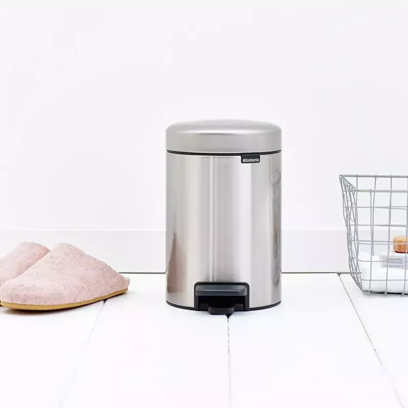 Balde de lixo com pedal Brabantia newIcon redondo aço inoxidável escovado
