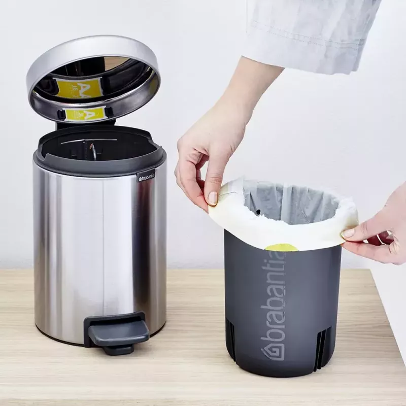 Balde de lixo com pedal Brabantia newIcon redondo aço inoxidável escovado
