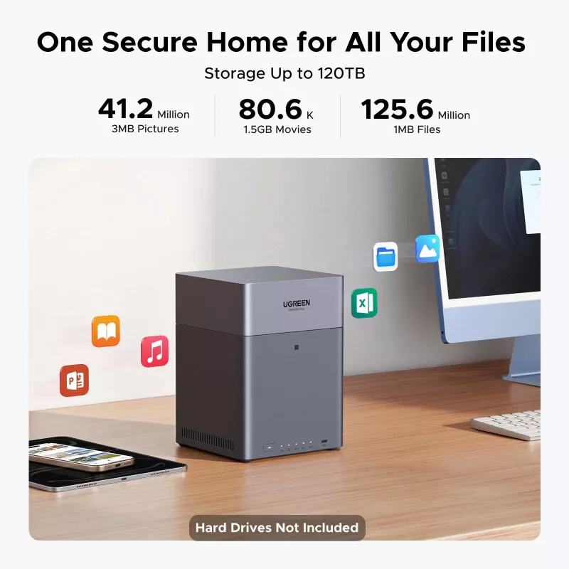 UGREEN NAS DH4300 Plus 4 baías 120TB com 2.5GbE e USB-C