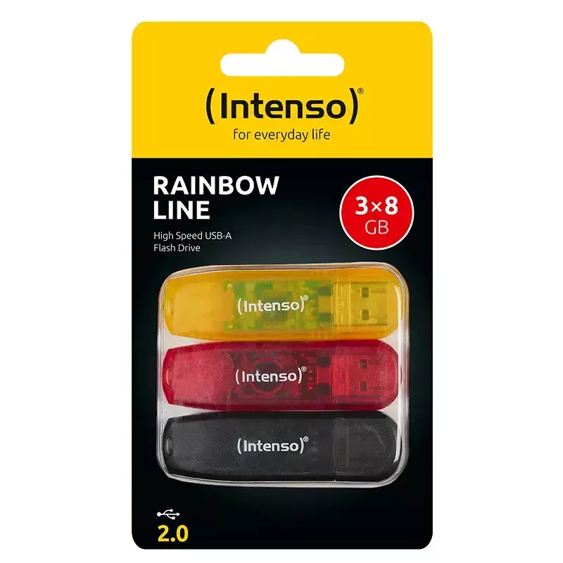 Intenso Rainbow Line Pen USB 8 GB, USB-A 2.0, multipack de 3, multicolor