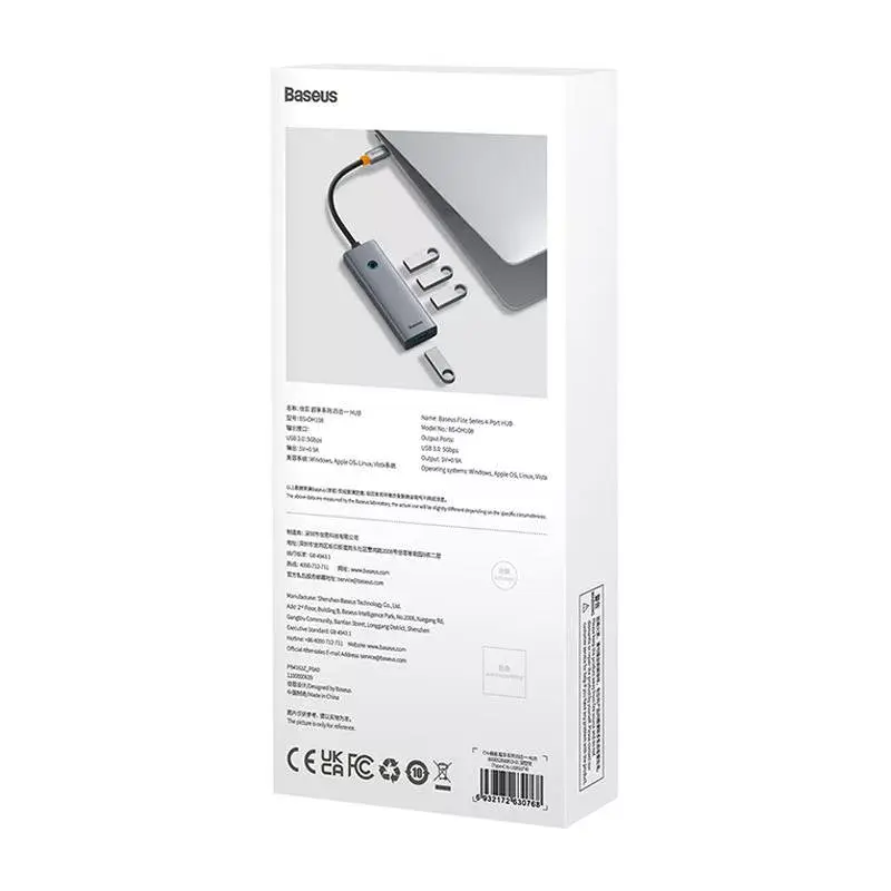 Hub Baseus 4in1 UltraJoy USB-C para USB 3.0 cinzento cabo
