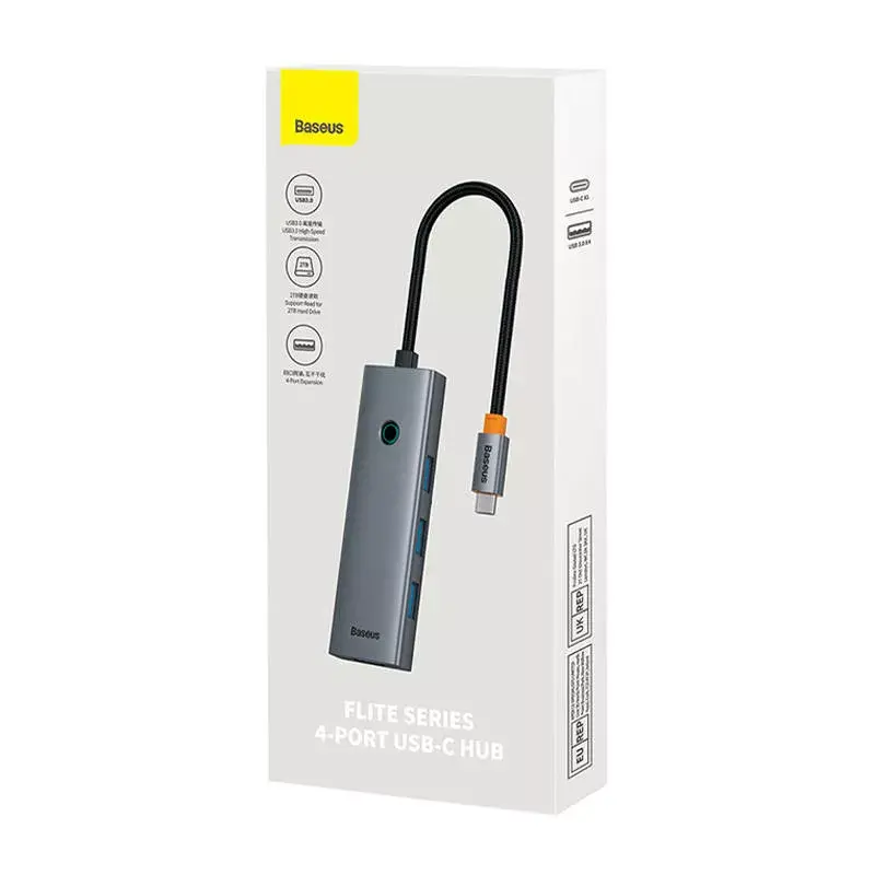 Hub Baseus 4in1 UltraJoy USB-C para USB 3.0 cinzento cabo
