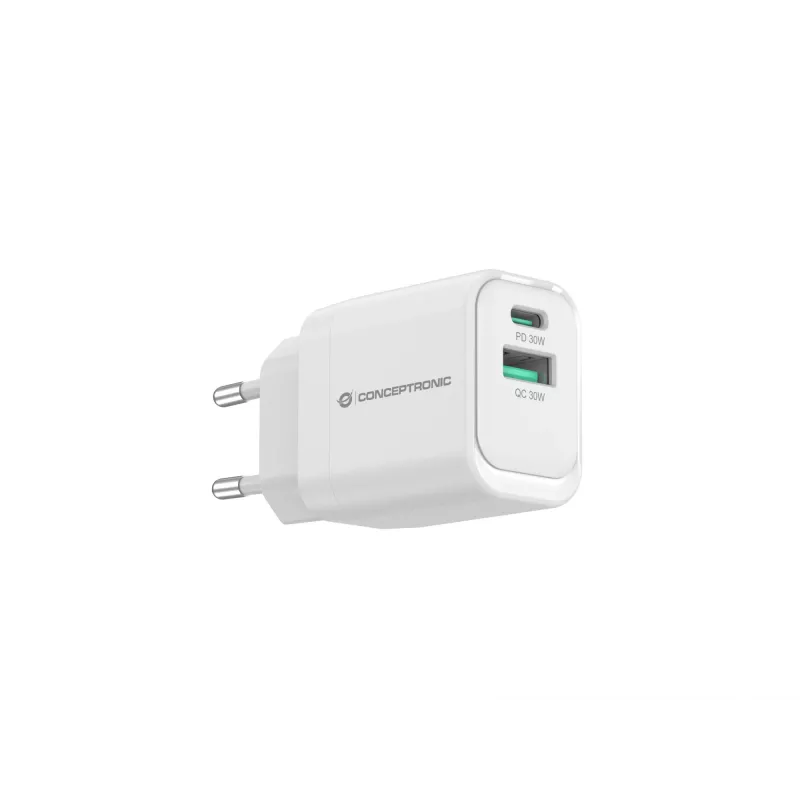 Carregador Conceptronic ALTHEA19W33 2-Port 33W GaN USB PD, USB-C x 1, USB-A x 1, QC 3.0, PPS, PD 3.0
