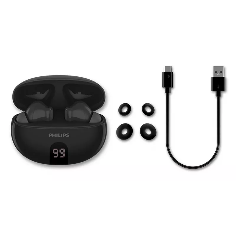 Headset in-ear sem fios Philips TAT2520BK/00 — Bluetooth, 20–20000 Hz, alcance de 10 m, 40 g, preto