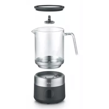 Espumador de leite Graef MS802 automático — 600 W, jarro de vidro, aço inoxidável e preto