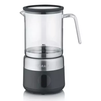 Espumador de leite Graef MS802 automático — 600 W, jarro de vidro, aço inoxidável e preto