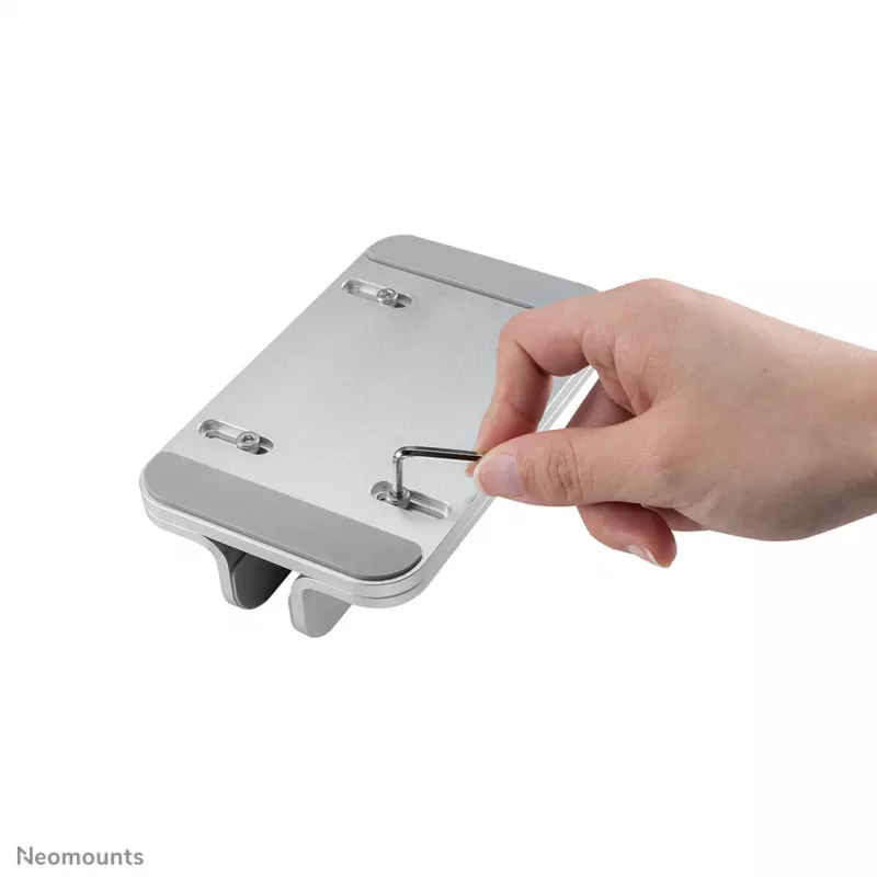 Neomounts NSLS300SILVER suporte vertical para portátil, 11–17 polegadas, máx. 5 kg, alumínio, ajuste de altura 42 mm, ajuste de largura 150 mm, ajuste de profundidade 92 mm, prateado