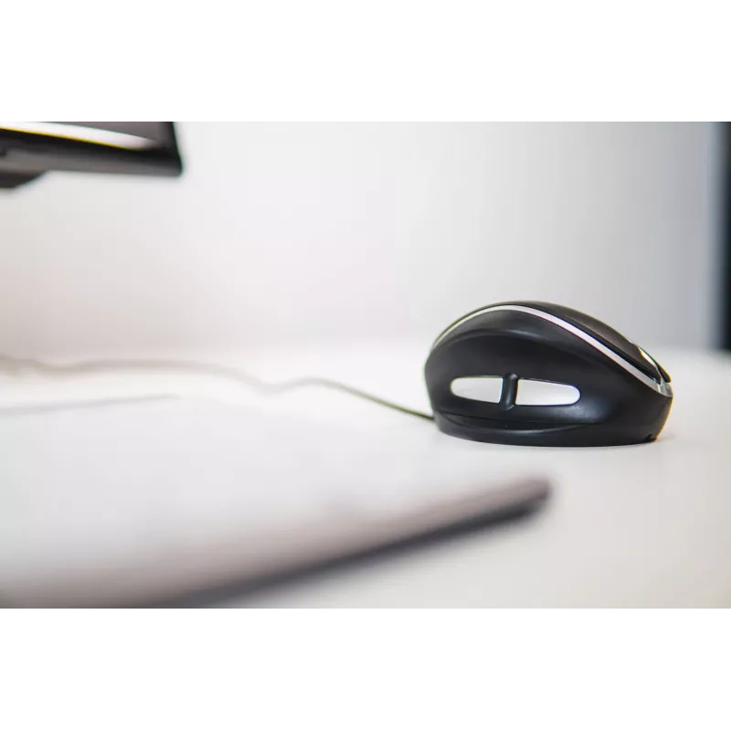 Rato com fio BakkerElkhuizen Oyster, para ambas as mãos, design vertical, laser, USB Type-A, 1200 DPI, preto, prateado