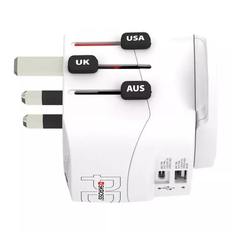 Adaptador de ficha de alimentação Skross 61663 Universal branco 100-250V 2,4A USB