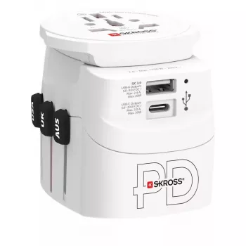 Adaptador de ficha de alimentação Skross 61663 Universal branco 100-250V 2,4A USB