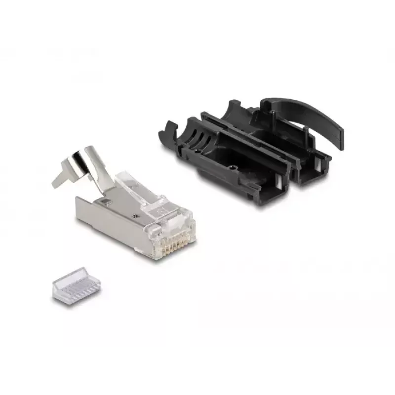 Conjunto de fichas modulares RJ45 DeLOCK Cat.6A 25 unid. alívio de tração proteção anti-dobra confiável