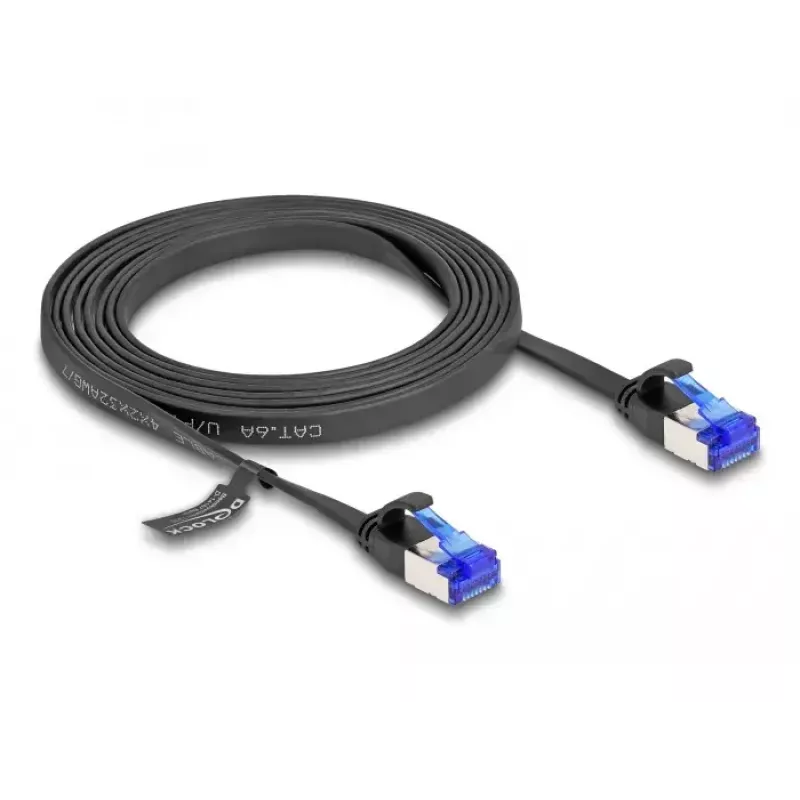 Cabo de rede DeLOCK RJ45 cabo patch plano macho para macho Cat.6A 2 m preto