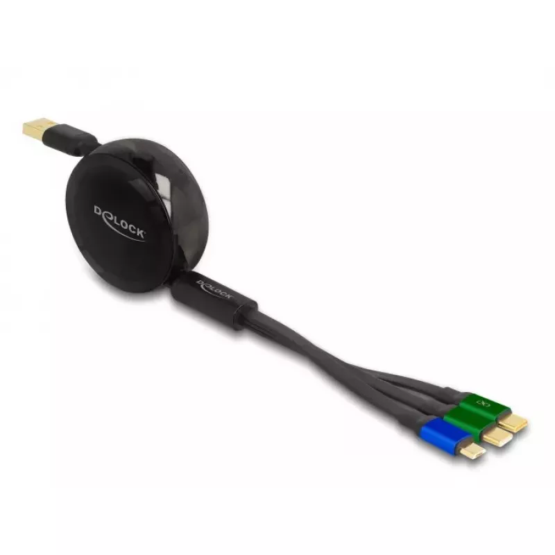 Cabo de carregamento enrolável DeLOCK USB 3 em 1 Micro USB 2 x USB Type-C 1,13 m