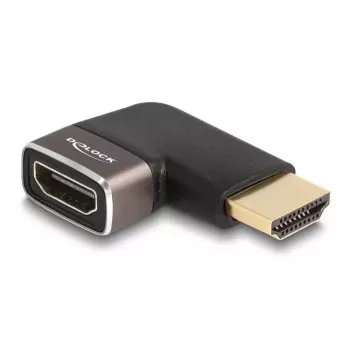 Adaptador HDMI DeLOCK ficha macho para conector fêmea 90° angular para a esquerda 8K 60 Hz cinzento metal