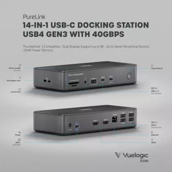 Dock para portátil PureLink VL-D200 com fios cinzento USB Power Delivery HDMI 2.0