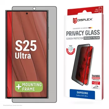 Película de proteção de ecrã Displex Privacy Screen Protector (10H) para Samsung Galaxy S25 Ultra, moldura de aplicação Eco, filtro de privacidade
