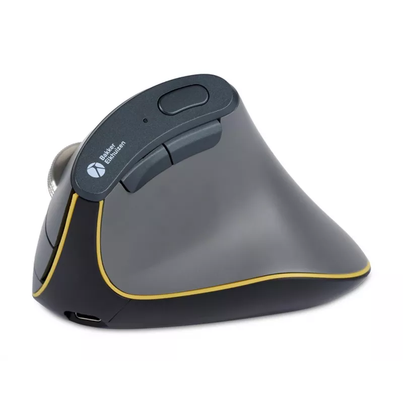 Rato BakkerElkhuizen FastForward, para destros, design vertical, ótico, RF Wireless + Bluetooth + USB Type-C, 500 DPI, cinzento