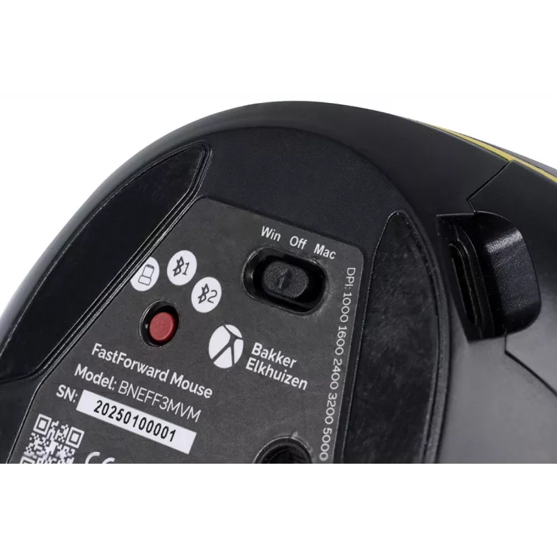 Rato BakkerElkhuizen FastForward, para destros, design vertical, ótico, RF Wireless + Bluetooth + USB Type-C, 500 DPI, cinzento