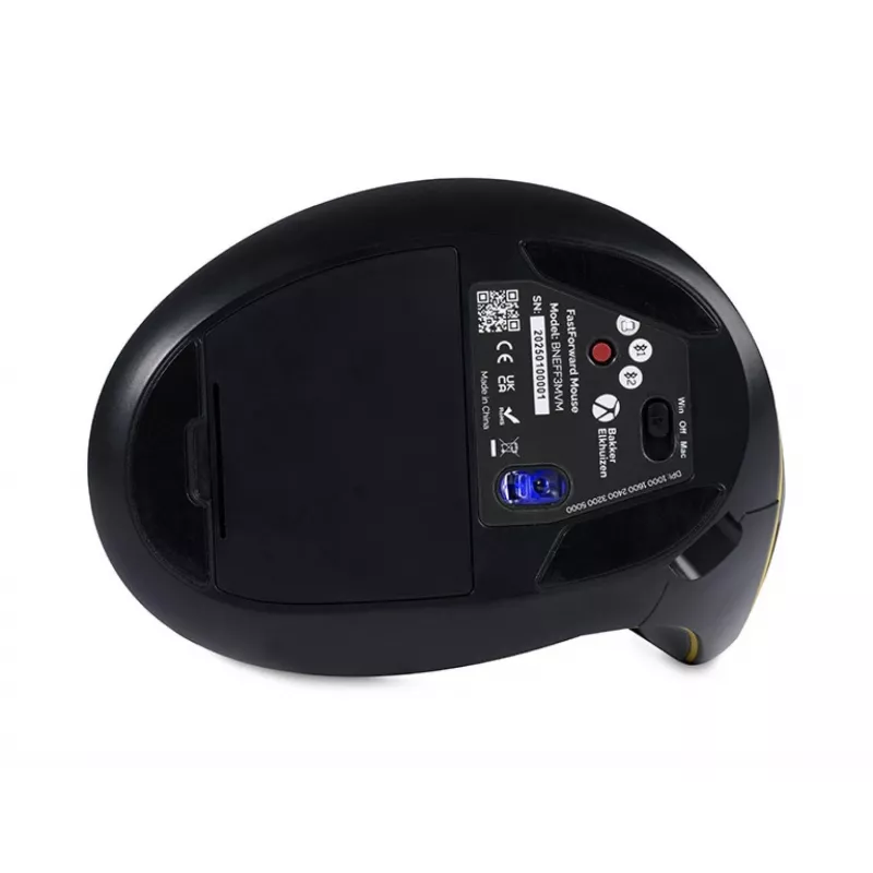 Rato BakkerElkhuizen FastForward, para destros, design vertical, ótico, RF Wireless + Bluetooth + USB Type-C, 500 DPI, cinzento