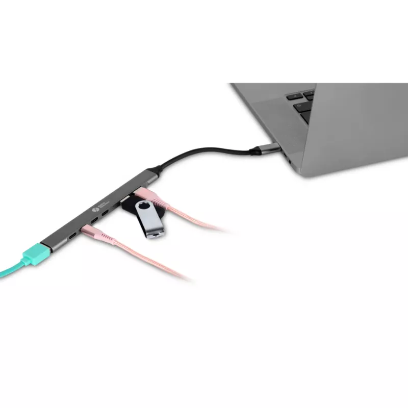 Hub USB-C 7-em-1 BakkerElkhuizen BNECHUB3A4C — 7 conectores (USB 3.2 Gen1 A, USB 3.2 Gen1 C, USB 2.0), caixa em alumínio, cinzento/preto