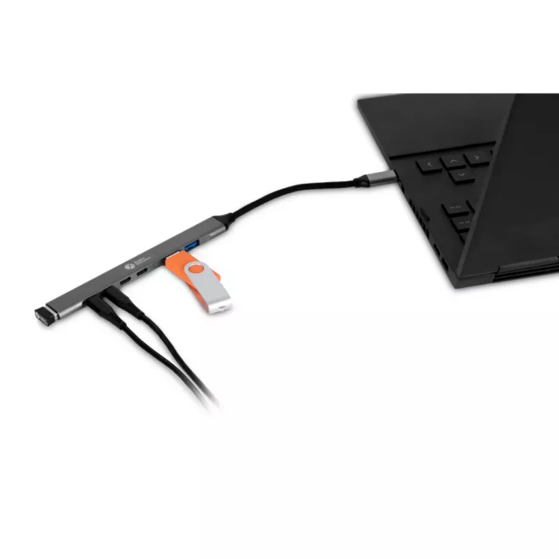 Hub USB-C 7-em-1 BakkerElkhuizen BNECHUB3A4C — 7 conectores (USB 3.2 Gen1 A, USB 3.2 Gen1 C, USB 2.0), caixa em alumínio, cinzento/preto