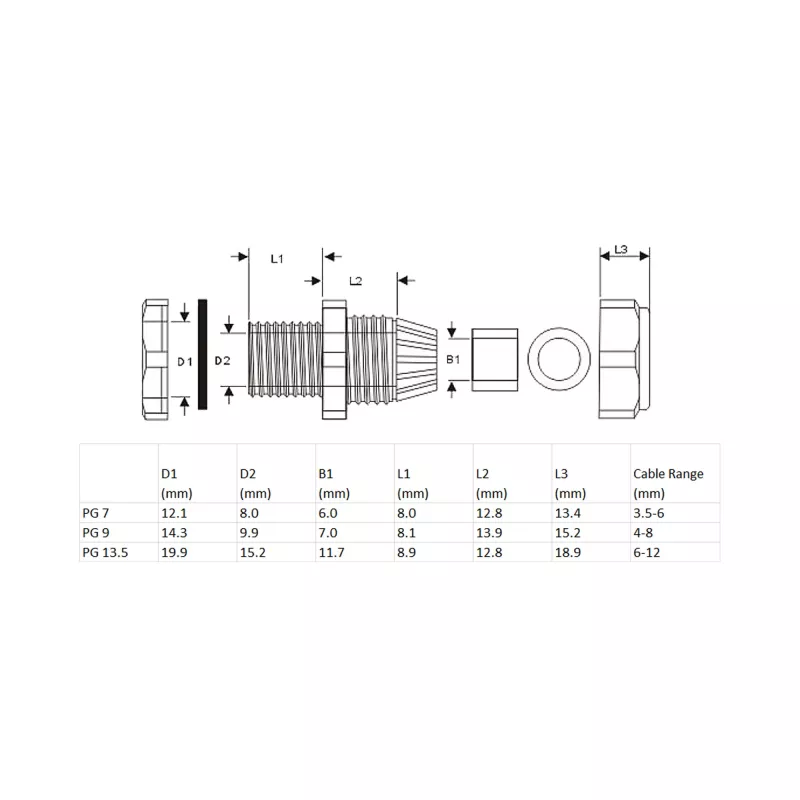 InLine 44010B bucim de cabo PG 7, IP68, 3,5-6 mm, nylon com vedação de neopreno, 10 unid., preto