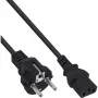 Cabo de alimentação InLine, ficha CEE 7/7 reta / conector fêmea IEC C13 de 3 pinos, preto, 1 m