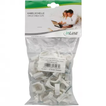 Fixador de cabo redondo 20 mm, InLine embalagem de 50 unid., plástico e aço, branco