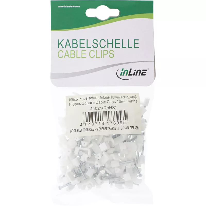 InLine embalagem de 100 unid. fixador de cabo quadrado 10mm branco