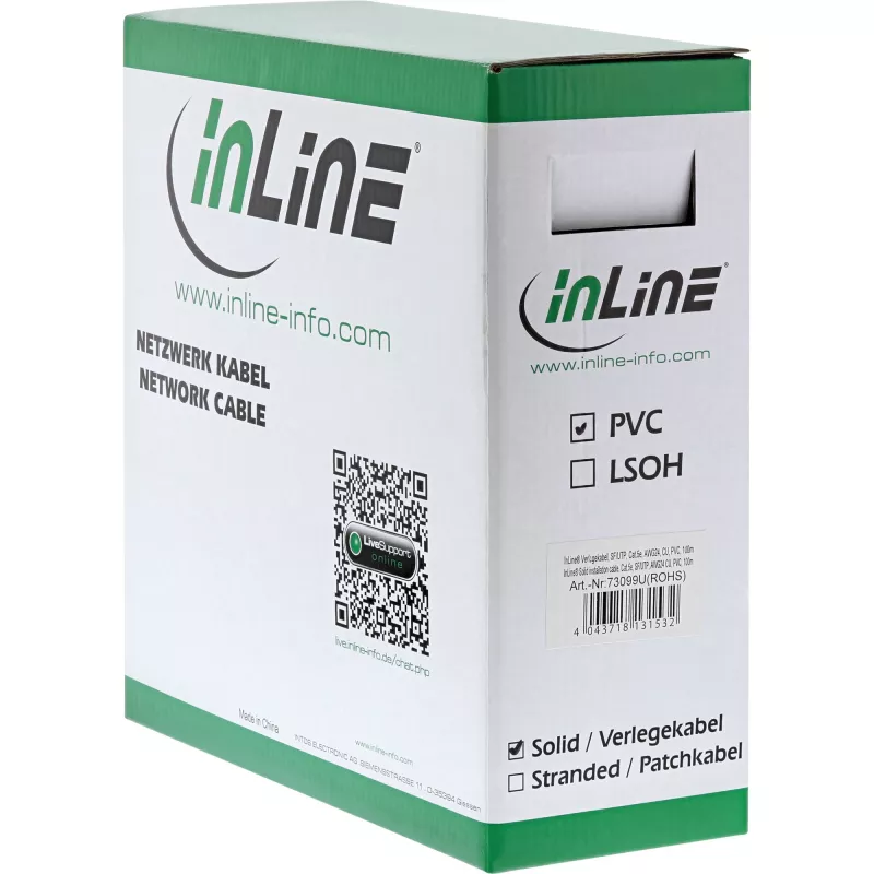 Cabo de instalação sólido InLine SF/UTP Cat.5e AWG24 CU sem halogéneos 100 m