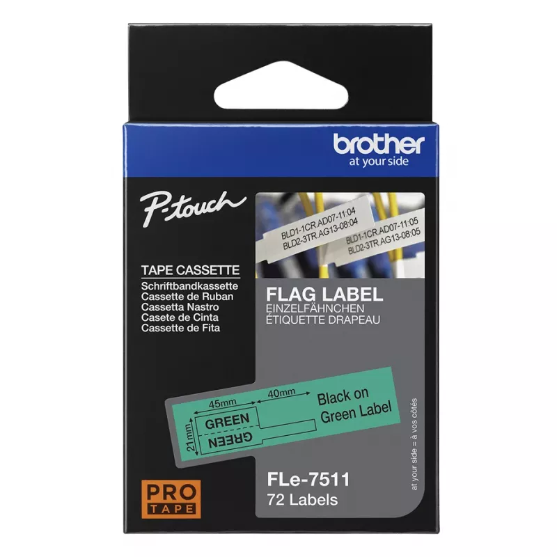 Fita de etiquetagem Brother FLE-7511 preto sobre verde