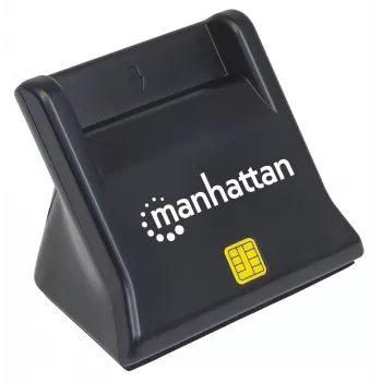 Leitor de cartões Smart/SIM Manhattan USB-A, 480 Mbit/s (USB 2.0), dispositivo de secretária, compatível com tipo fricção, Hi-Speed USB, cabo 86 cm, preto, três anos de garantia